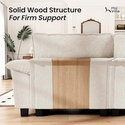 Cloud Modular Couches Sets, 3 Pieces Large Sectional Sofa Set with Loveseats & Armchair, 6-Seater Upholstered Couch for Living Room, Corduroy Fabric, Beige