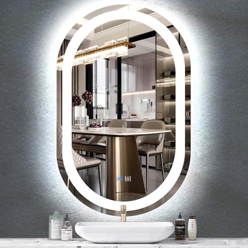 Oval LED lighted bathroom mirror with front light and backlight, view 2