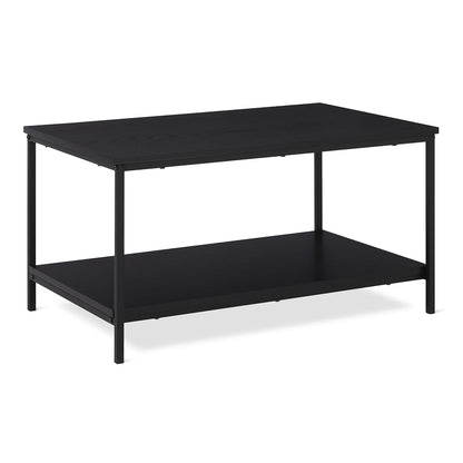 Rectangular Coffee Table with Bottom Shelf, Living Room Centre Table, Easy to Assemble, 19.9" D x 31.5" W x 16.5" H, Black Woodgrain