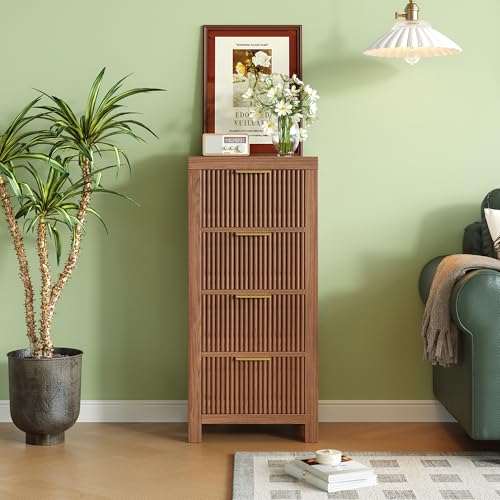Mid-Century Modern Tall Wooden Dresser with 4 Spacious Drawers, view 2