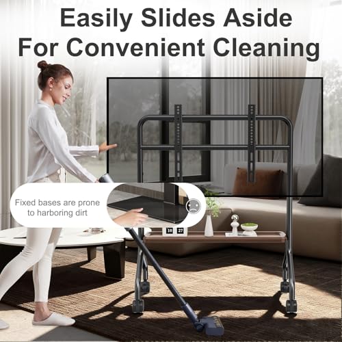 Easel Rolling TV Stand on Wheels for 32-75 Inch TVs with Storage Shelves, view 4