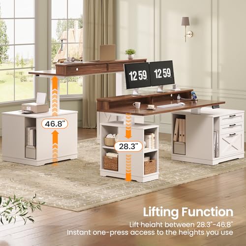 Farmhouse Electric Standing Desk with 3 Drawers and File Cabinet, view 4