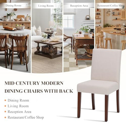 Upholstered Dining Chairs Set of 4, Modern Fabric Dining Room Chair, Wooden Dining Chair, Kitchen Side Chairs, Farmhouse Dinner Chair with High Back for Kitchen, Beige