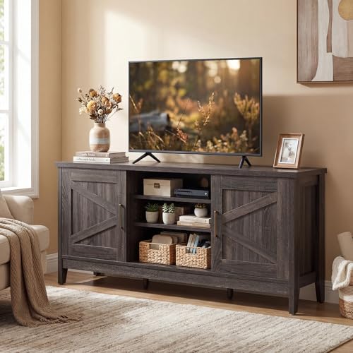 Farmhouse TV Stand for TVs up to 65 Inches, TV Console Table with Barn Doors, view 2