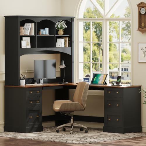 68.9" L Farmhouse L-Shaped Computer Desk Corner Desk with Hutch, view 4