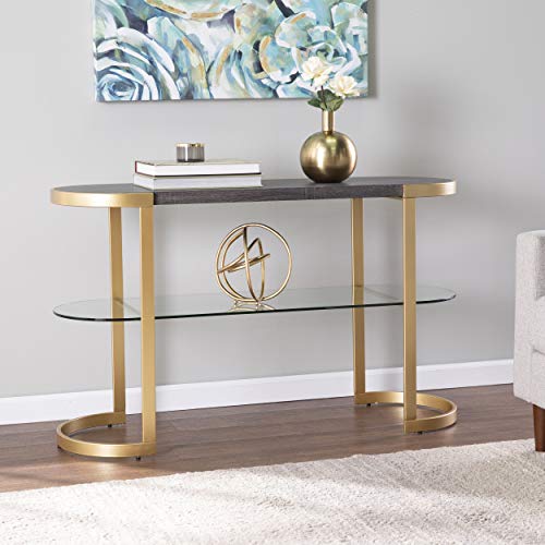 Otsento Console Table - Transitional Design, Black Glass and Wood - Ideal for Entryway, Living Room (CM1104303)