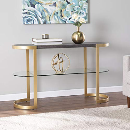 Otsento Console Table - Transitional Design, Black Glass and Wood - Ideal for Entryway, Living Room (CM1104303)