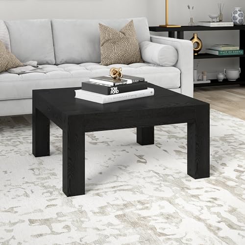 34" Square Coffee Table with Wood Top for Living Room, Family Room, Office, or Apartment, Natural Black