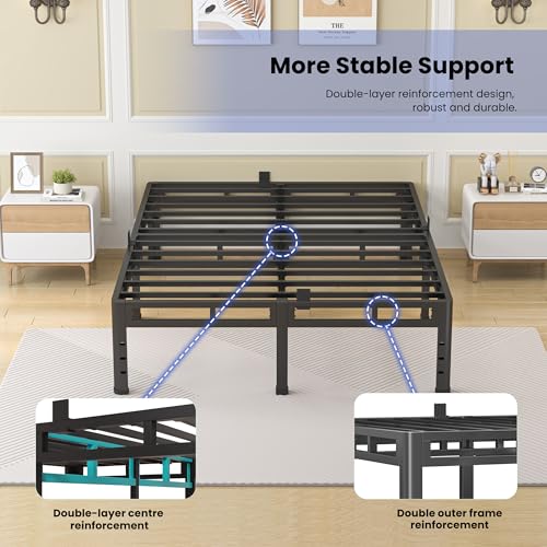 King Size Metal Platform Bed Frame, 18 Inch Dual-Layer Heavy Duty Base, view 6