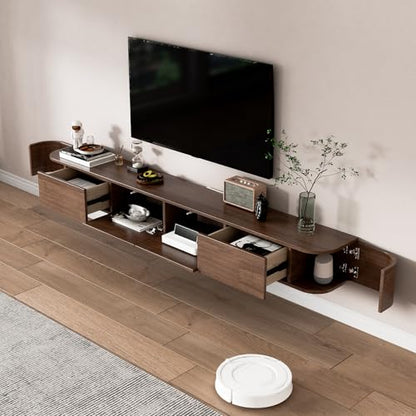 Solid Wood Floating TV Stand, Wall Mounted Media Console with 2 Side Doors, view 3