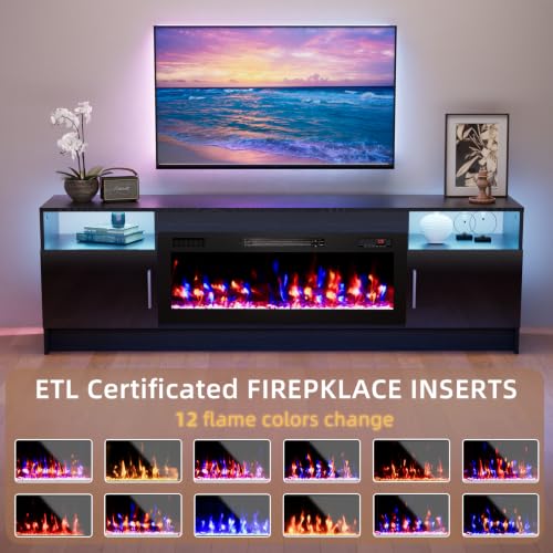 TV Stand with Fireplace and Led Light-Black Entertainment Center for 75+ inch, view 4