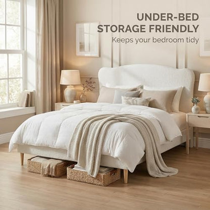 Queen Size Bed Frame with Upholstered Headboard, Beige, view 7