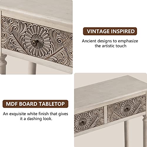 Console Table with 2 Drawers, MDF Narrow Entryway Table with Storage Shelf, Wood Accent Sofa Table for Living Room, Entrance, Hallway, Couch, Light Grey