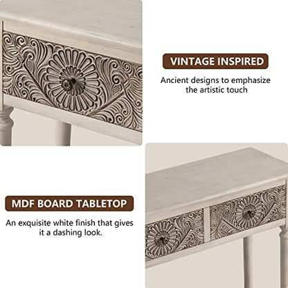 Console Table with 2 Drawers, MDF Narrow Entryway Table with Storage Shelf, Wood Accent Sofa Table for Living Room, Entrance, Hallway, Couch, Light Grey