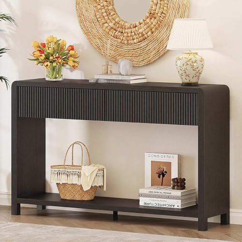 Console Table for Entryway, 47.2 inch Modern Sofa Table with 2 Drawers for Living Room, Wood Hallway Tables and Couch Tables Behind Sofa, Black