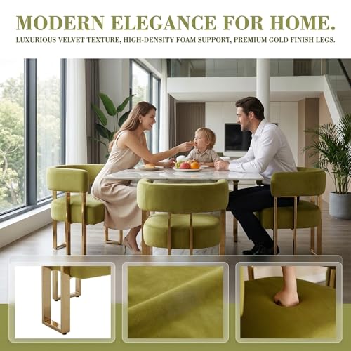 Barrel Accent Chair with Metal Frame Legs, Modern Velvet Living Room Chairs, Mid Century Upholstered Single Lounge Sofa Armchair for Living Room/Bedroom/Reading Room, Olive