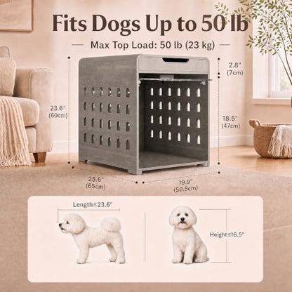 Modern Dog Crate Furniture Wooden Kennel Charging Station End Table Grey, view 3