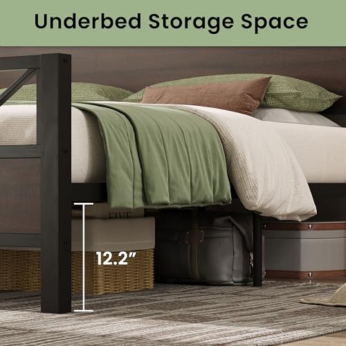 King Bed Frame, Dark Brown Industrial Headboard, view 5