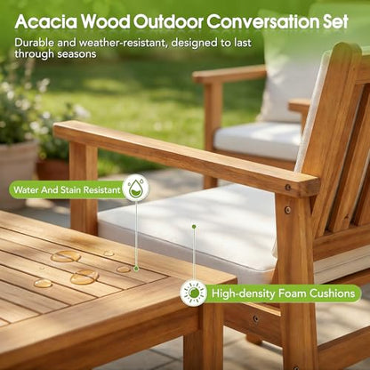 8 Piece Outdoor Furniture Set, Outdoor Table and Chairs with Comfy Cushions, Acacia Wood Patio Furniture for Porch, Patio, Garden, Poolside