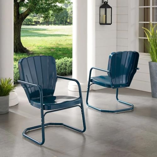 Ridgeland 2-Piece Outdoor Chair Set, Retro Metal Patio Chairs for Dining, Porch, Deck, Navy