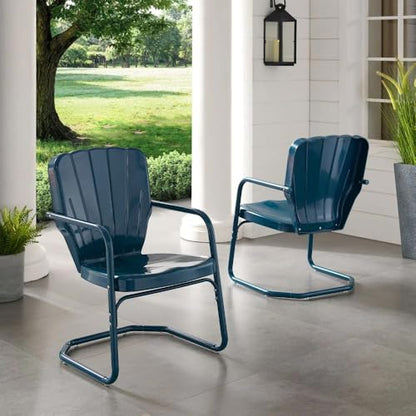 Ridgeland 2-Piece Outdoor Chair Set, Retro Metal Patio Chairs for Dining, Porch, Deck, Navy