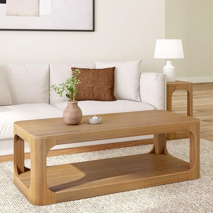 Forma Coffee Table, 54 Inch Modern Coffee Table with Shelf, Contemporary Center Table with Storage Space, Rectangle Tea Table with Storage, Pecan