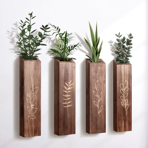 4 Pack Wood Indoor Wall Planter, Modern Boho Wall Decor for Living Room Bedroom, view 2