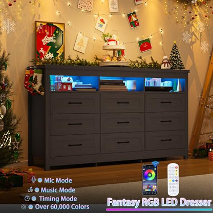 Farmhouse 9 Drawer Dresser with LED Lights, view 5