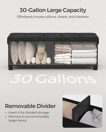 Storage Ottoman Bench, Foldable Foot Rest with Legs, 15 X 43 X 15.7 Inches, End of Bed Bench, Storage Chest, Load up to 660 Lb, for Living Room, Bedroom, Entryway, Ink Black ULSF018B01