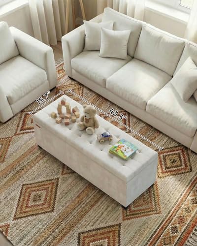 Velvet Storage ottoman bench with legs, 43.5”W x 15.7”D x 15.7”H, view 3
