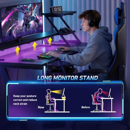 40 Inch Gaming Desk with LED & Power Outlet, Carbon Fiber Black, view 5