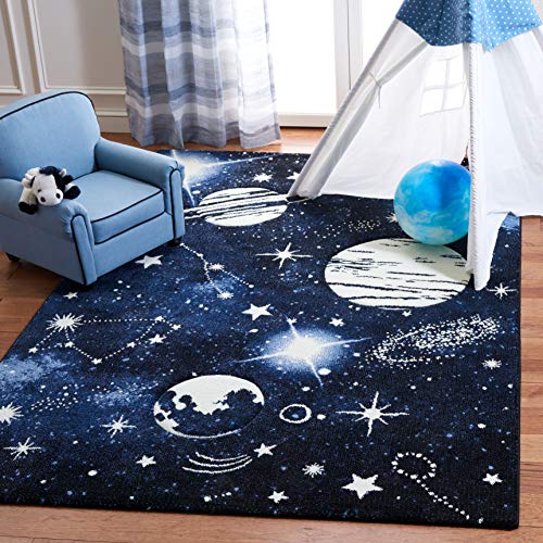 SAFAVIEH Carousel Kids Collection Area Rug - 6'7" x 9', Dark Blue & Light Blue, Non-Shedding & Easy Care, Ideal for High Traffic Areas for Boys & Girls in Playroom, Nursery, Bedroom (CRK122M)