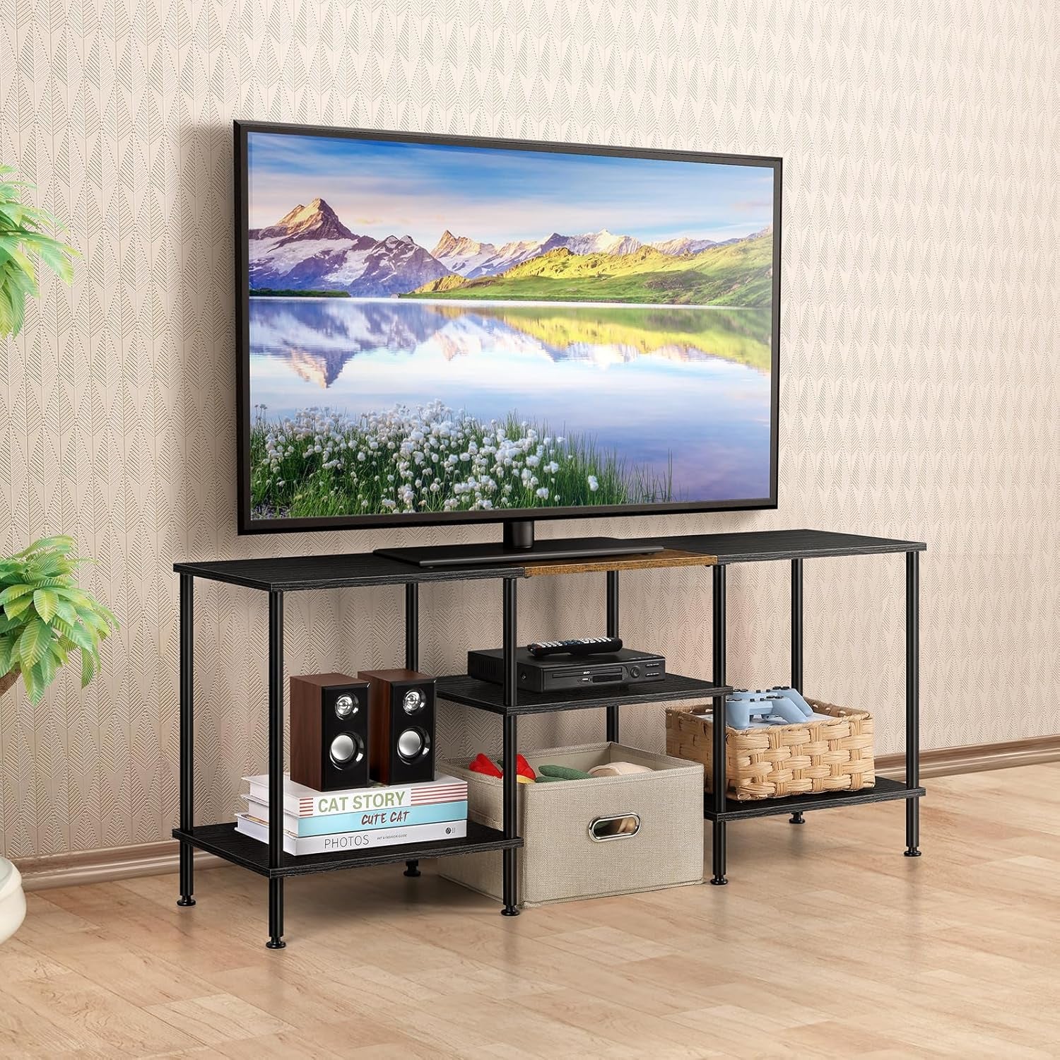 50 Inch TV Stands for Living Room Black Entertainment Center with Storage for 50 43 40 32 Inch TV Console Table for Bedroom Office