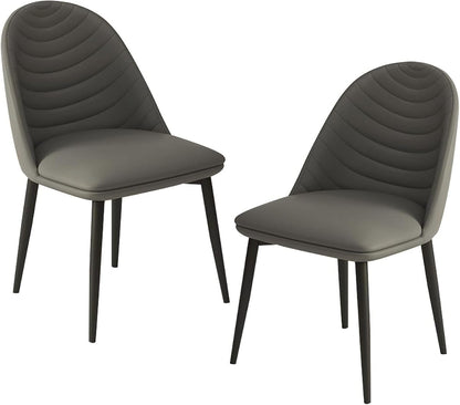 Popular Soft Seat and Back Kitchen Chairs with Sturdy Metal Legs PU Leather Chairs Set of 2(Color:Grey)