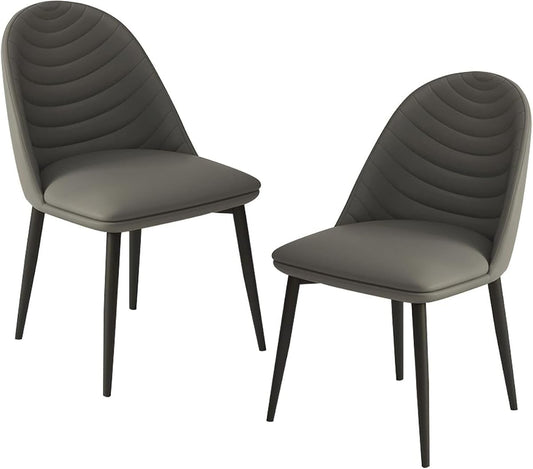 Popular Soft Seat and Back Kitchen Chairs with Sturdy Metal Legs PU Leather Chairs Set of 2(Color:Grey)