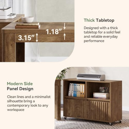 78" L-Shaped Executive Desk with Modular Rolling File Cabinet, view 7