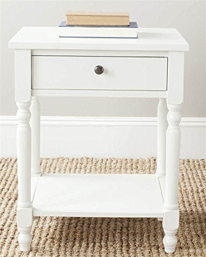 SAFAVIEH Home Collection – Tami Off-White Nightstand with Drawer & Shelf, Vintage Farmhouse Accent Table, Turned Leg Design (AMH6604A)