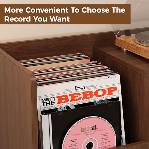 48" Mid-Century Modern Record Player Stand with Door, Walnut, view 5