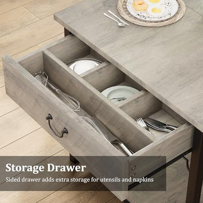 Dining Table Set for 4, Kitchen Dining Table Set with Upholstered Benches, Kitchen Dining Room Table with Storage Drawers & Wine Rack for Small Space, Light Grey