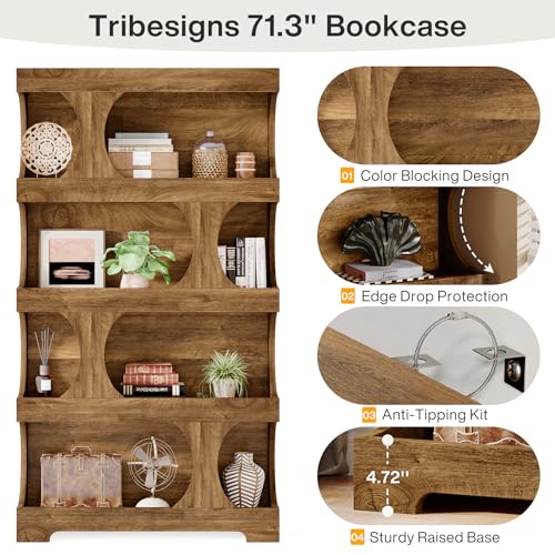 71" Tall Bookcase Set of 2, 4-Tier S-Shaped Bookshelf, view 7