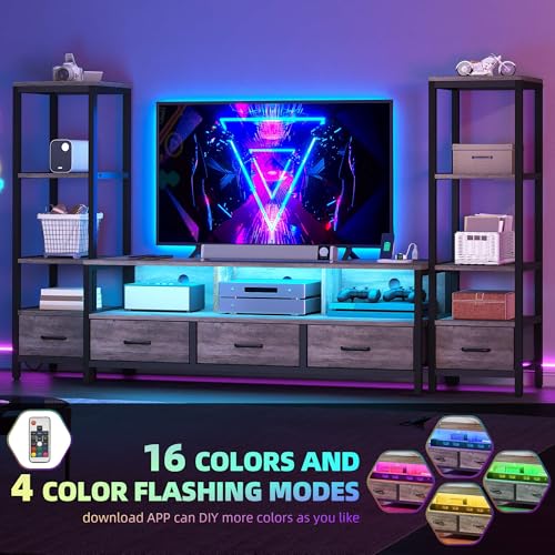 Industrial LED TV Stand for 65 Inch TVs, Bookshelves, Grey, view 8