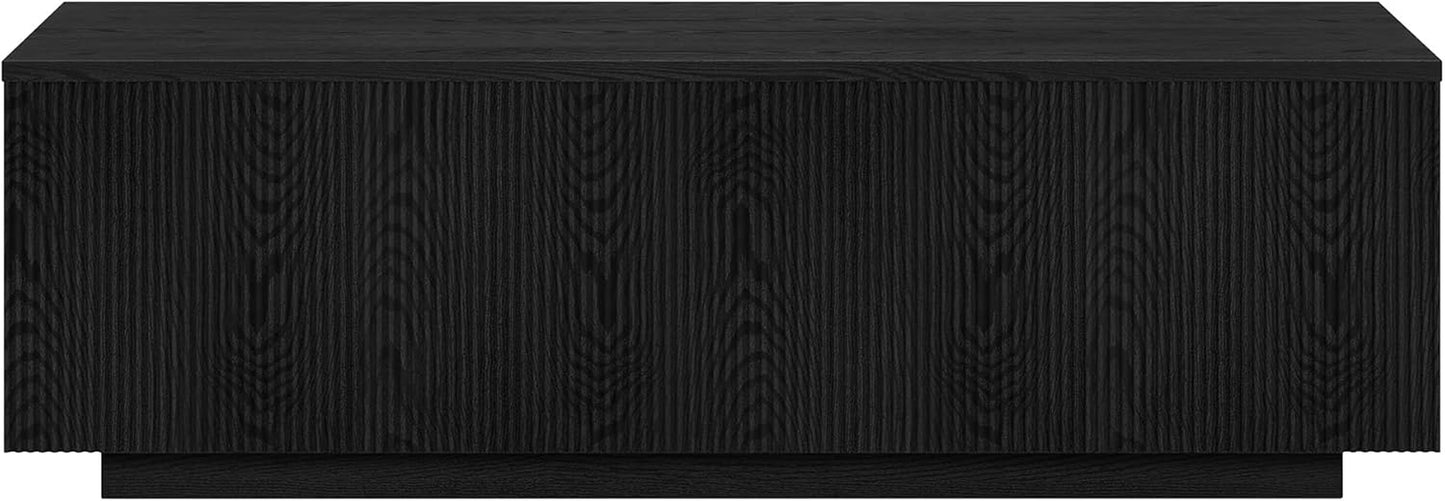 48" Fluted Rectangular Low-Profile Coffee Table for Living Room, Family Room, or Office, Black Grain