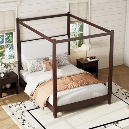 Queen Size Modern Upholstered Canopy Bed Frame, view 2