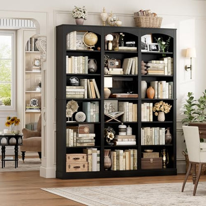 71" Triple Wide Bookshelf, 6 Tier Large Arch Black Bookcase, view 6