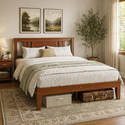 Brown Solid Wood Platform Bed Frame with Slat Support, view 2