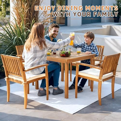 5 Piece Patio Dining Set Outdoor Solid Wood Furniture for Yard, Garden, Porch w/Square Tabletop & 4 Chairs, White