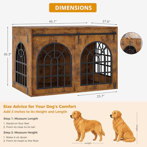 45.1" Dog Crate Furniture with Sliding Barn Door (Brown), view 3