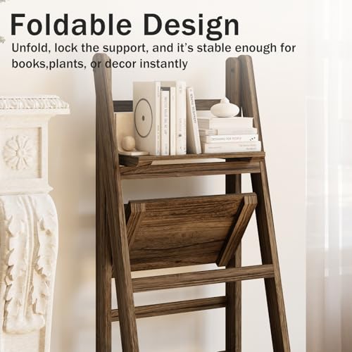 Ladder Shelf 4-Tier Foldable Solid Wood Bookshelf Plant Stand, view 8