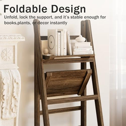 Ladder Shelf 4-Tier Foldable Solid Wood Bookshelf Plant Stand, view 8