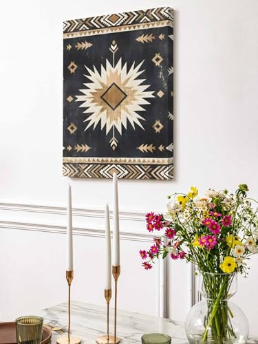 NuYeBiofx Tribal Southwestern Arrow Texture Canvas Wall Art Prints,30"x20" Framed Picture Artwork Retro Black Brown Sunburst Printed Canvas Oil Painting for Living Room Bedroom Office,Ready to Hang